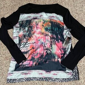 Point Zero Women's Black and Pink Long Sleeve Top- nwt